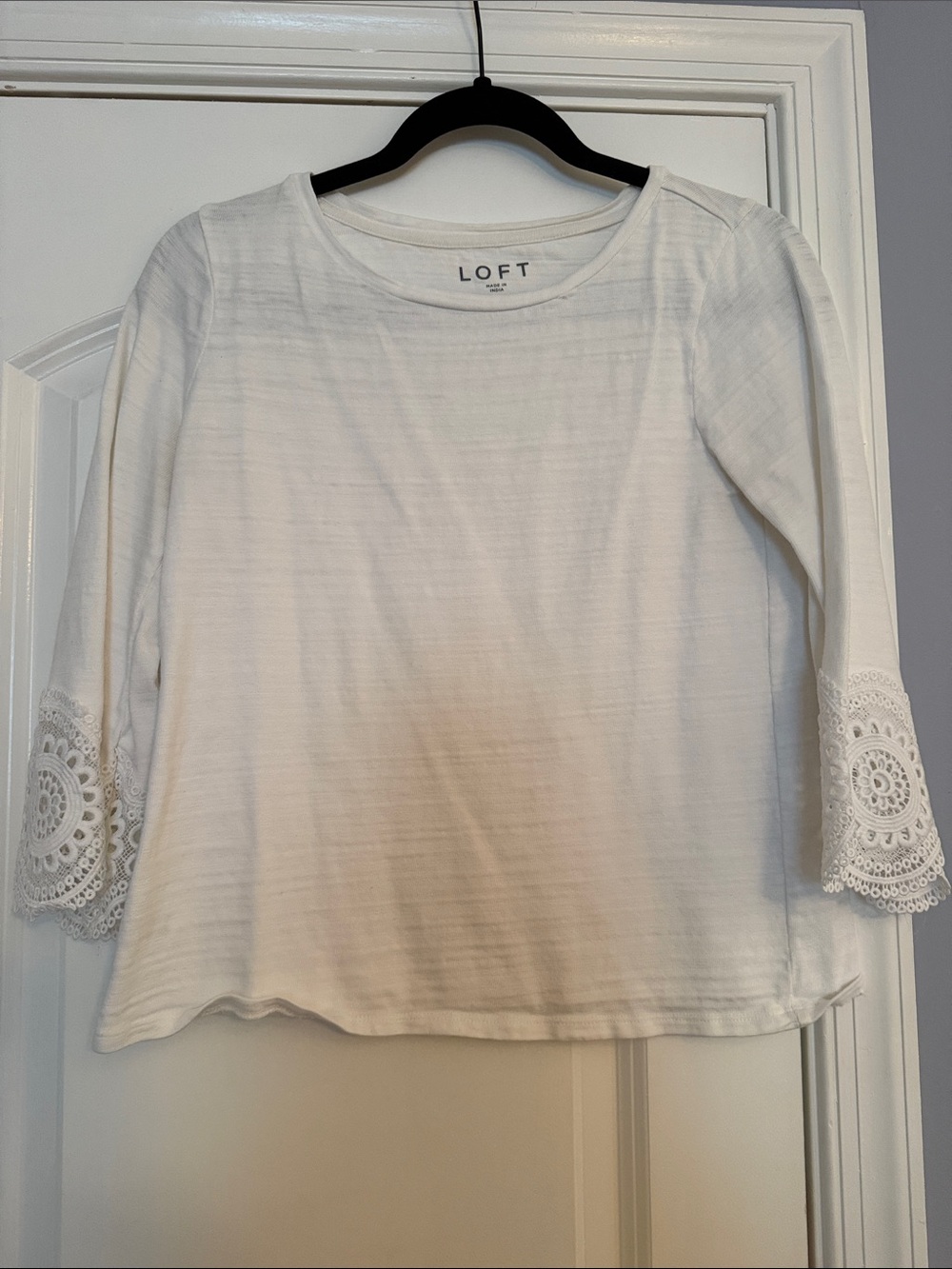 LOFT White Crochet Bell-Sleeve Boatneck Top